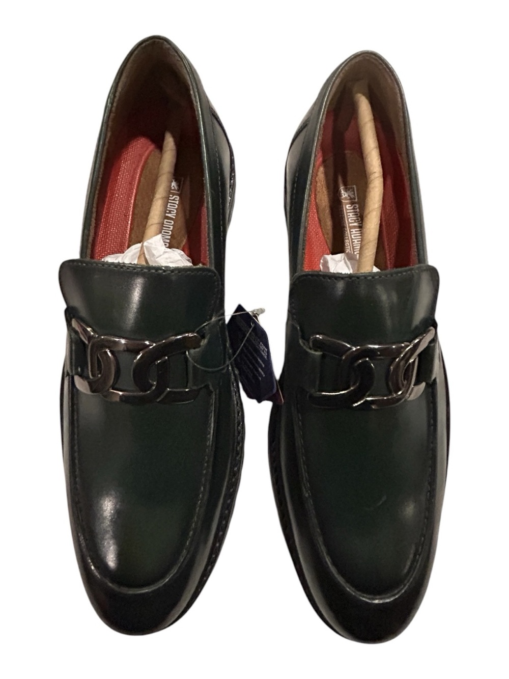 Stacy Adams Hale Green Leather Chain Loafers Ortholite Lug Sole M 8.5 W 10 NWT